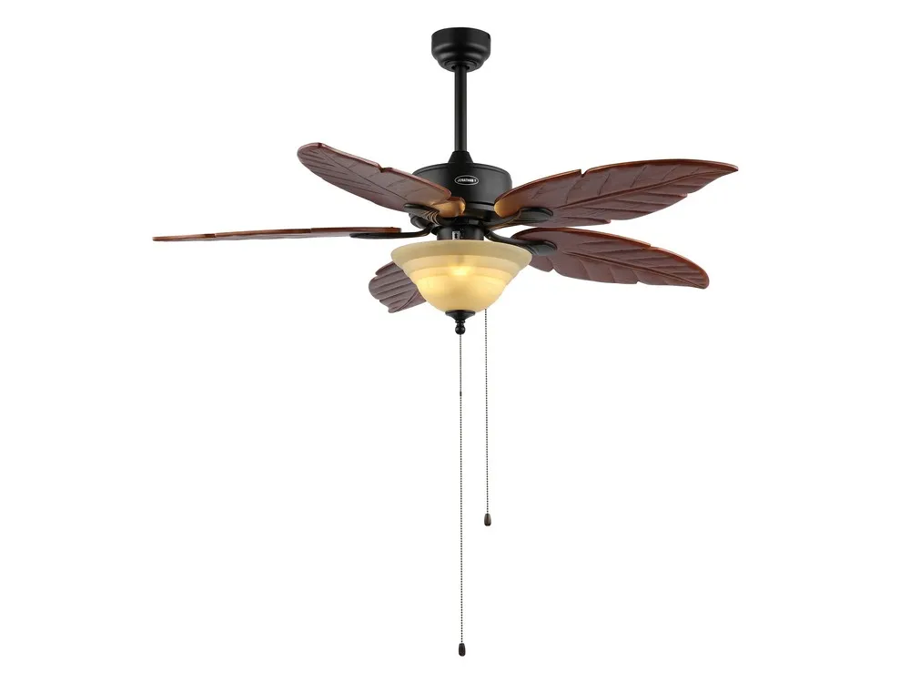 Poinciana 52" 3-Light Coastal Bohemian Iron/Wood Palm Leaf LED Ceiling Fan with Pull Chain, Dark Brown