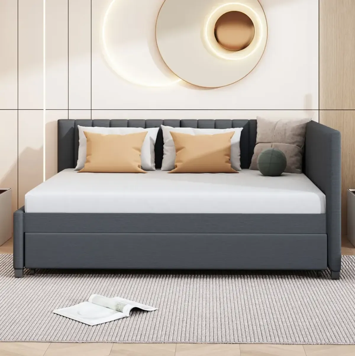 Merax Upholstered Daybed Bed Frame with Trundle