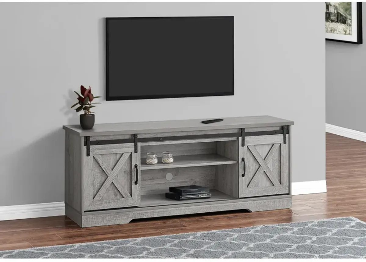 Monarch Specialties I 2747 Tv Stand, 60 Inch, Console, Media Entertainment Center, Storage Cabinet, Living Room, Bedroom, Laminate, Grey, Transitional