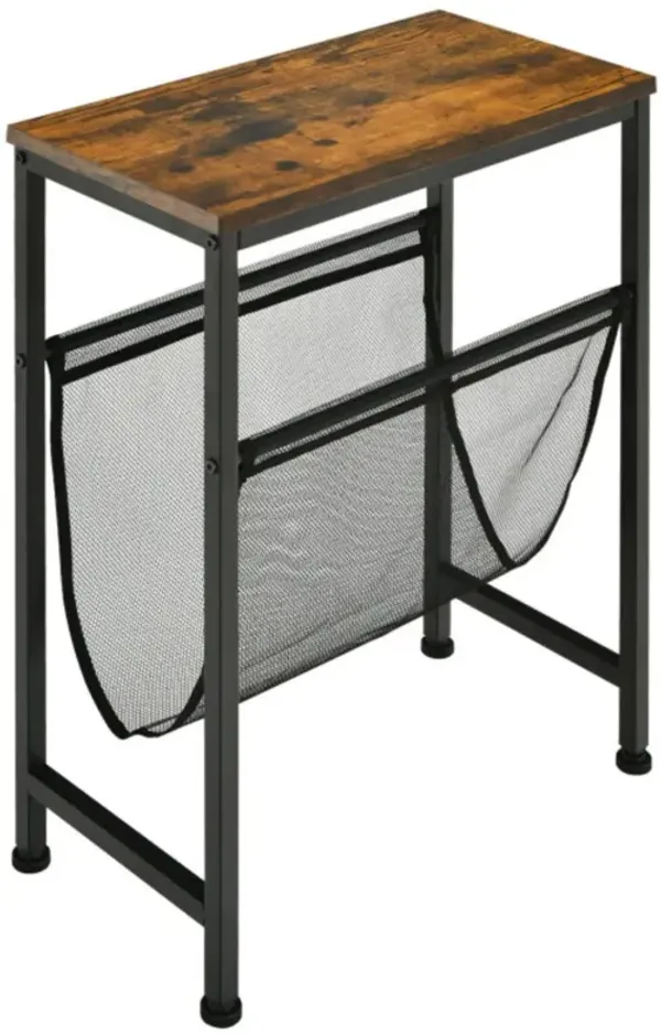 Narrow End Table with Magazine Holder Sling for Small Space