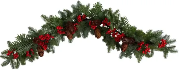 Nearly Natural 40-in Pines, Red Berries and Pinecones Artificial Christmas Garland