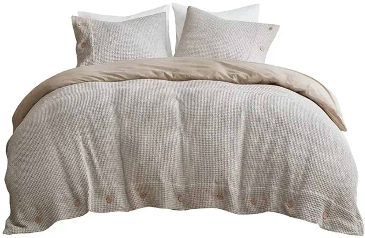 Gracie Mills Miranda 4 Piece Solid Cotton and Rayon from Bamboo Waffle Weave Comforter Cover Set with Removable Insert