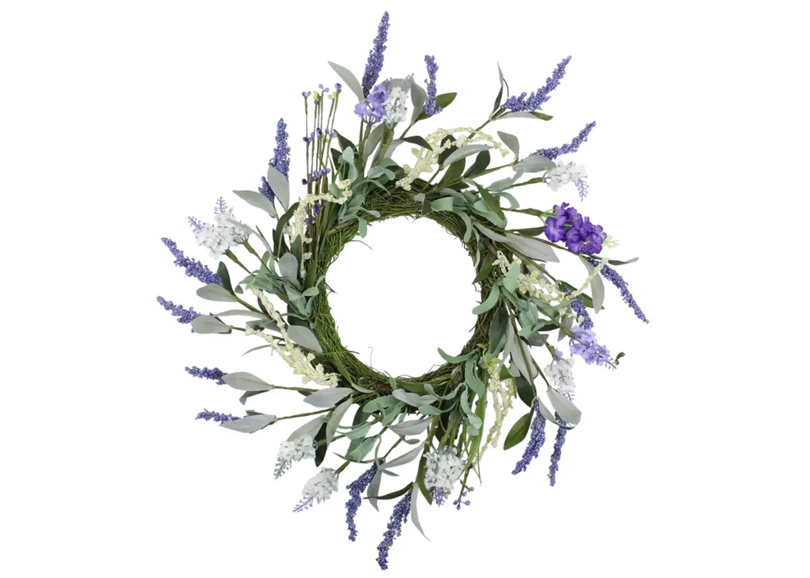 Green and Purple Twig Artificial Floral Wreath  16-Inch - Unlit