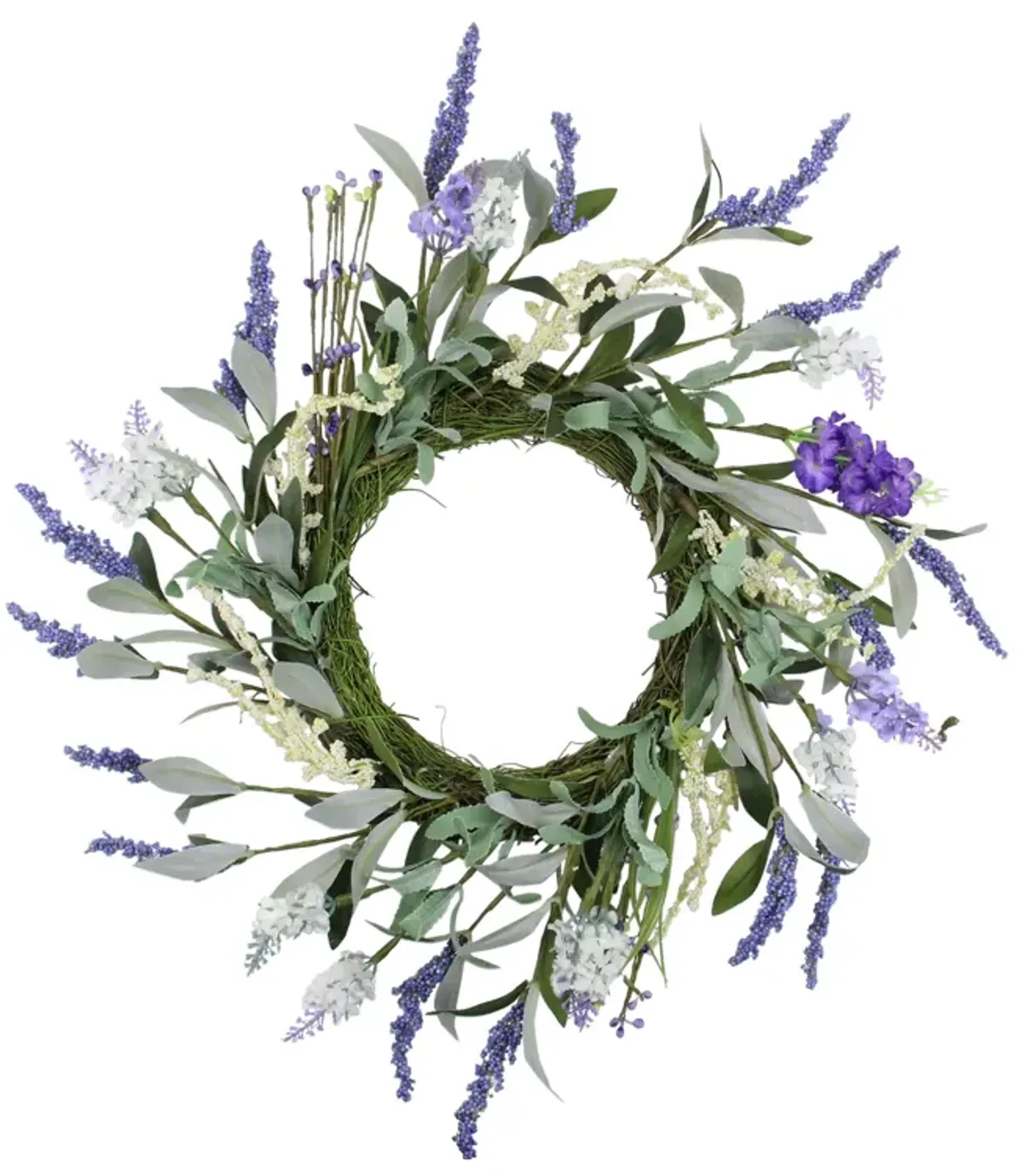 Green and Purple Twig Artificial Floral Wreath  16-Inch - Unlit