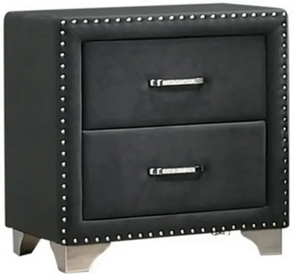 Cale 26 Inch Modern Glam Wood Nightstand, Nailhead, Gray Velvet Upholstered-Benzara