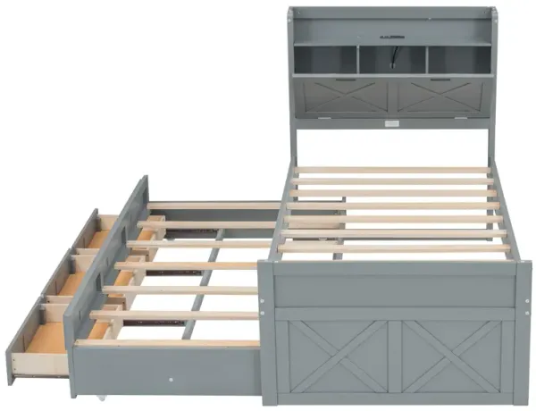 Merax Wooden Platform Bed with Trundle  and 3 Drawers