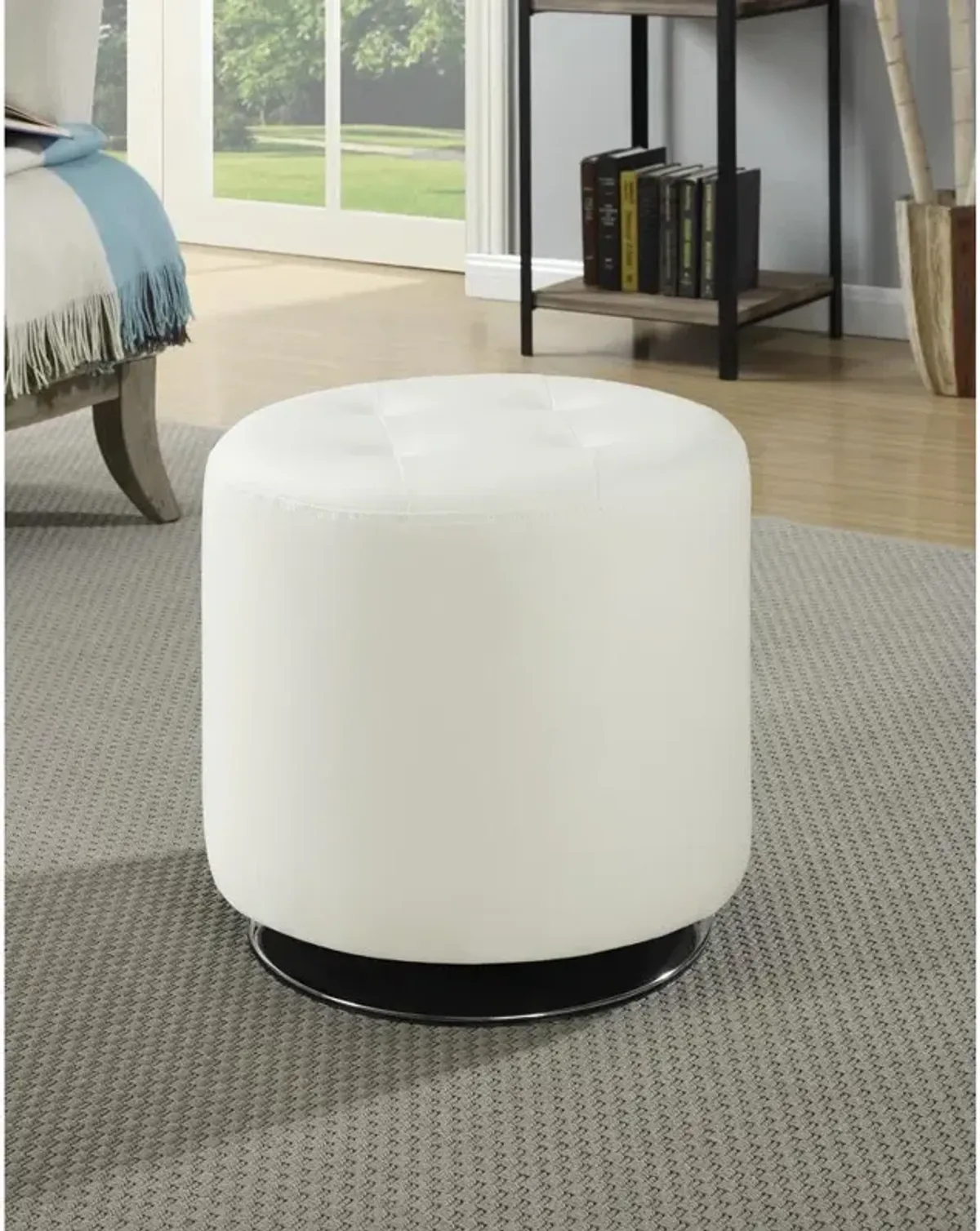 Bowman Round Upholstered Ottoman White