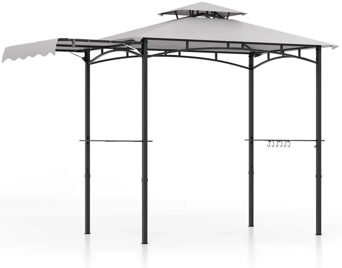 Grill Gazebo with Side Awning and Double-Tiered Top-Grey