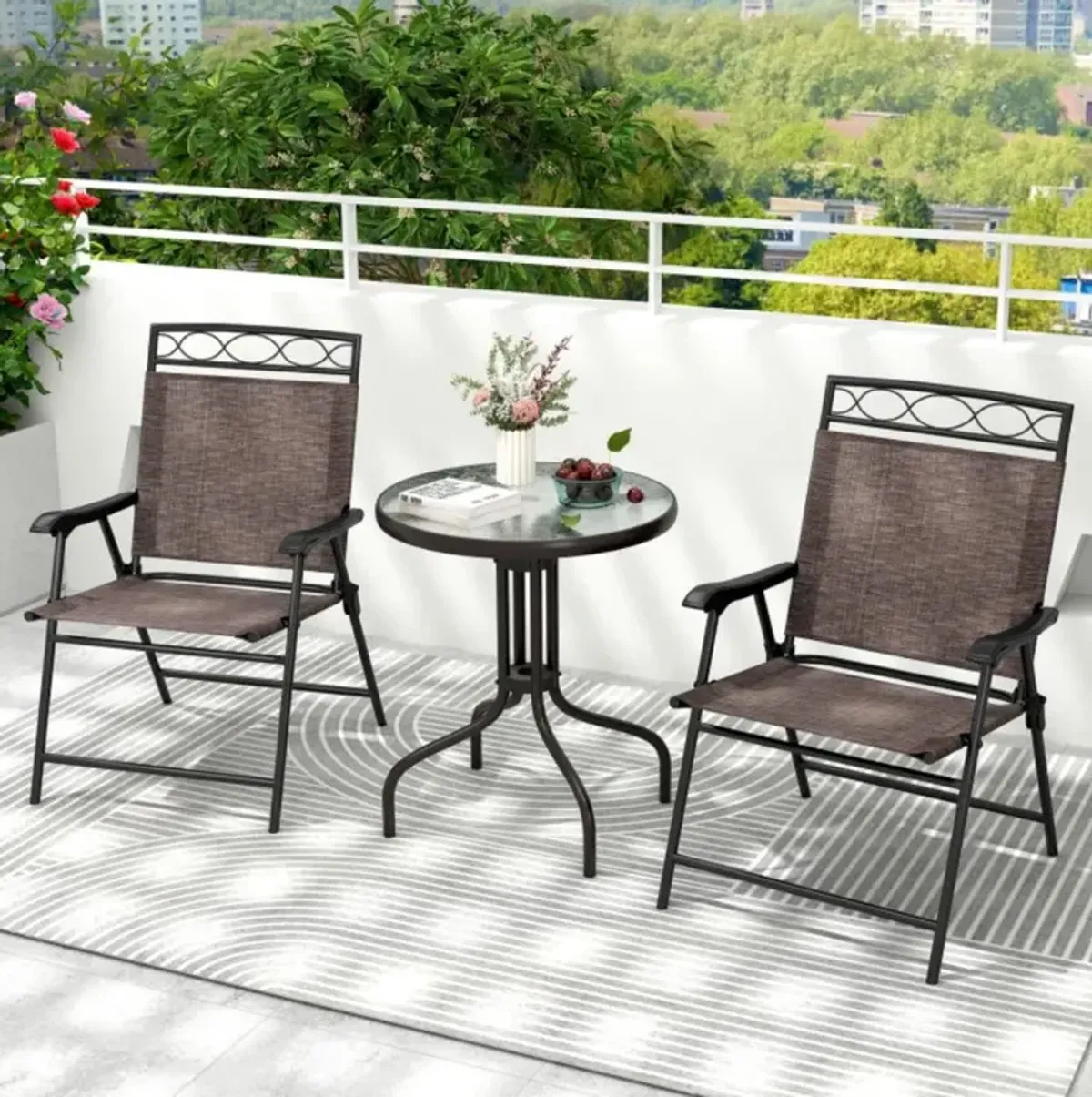 Hivvago 3 Pieces Outdoor Bistro Dining Furniture Set with Umbrella Hole