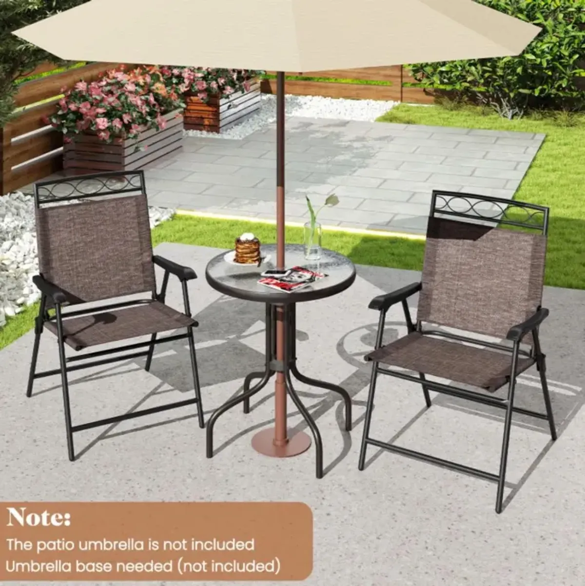 Hivvago 3 Pieces Outdoor Bistro Dining Furniture Set with Umbrella Hole