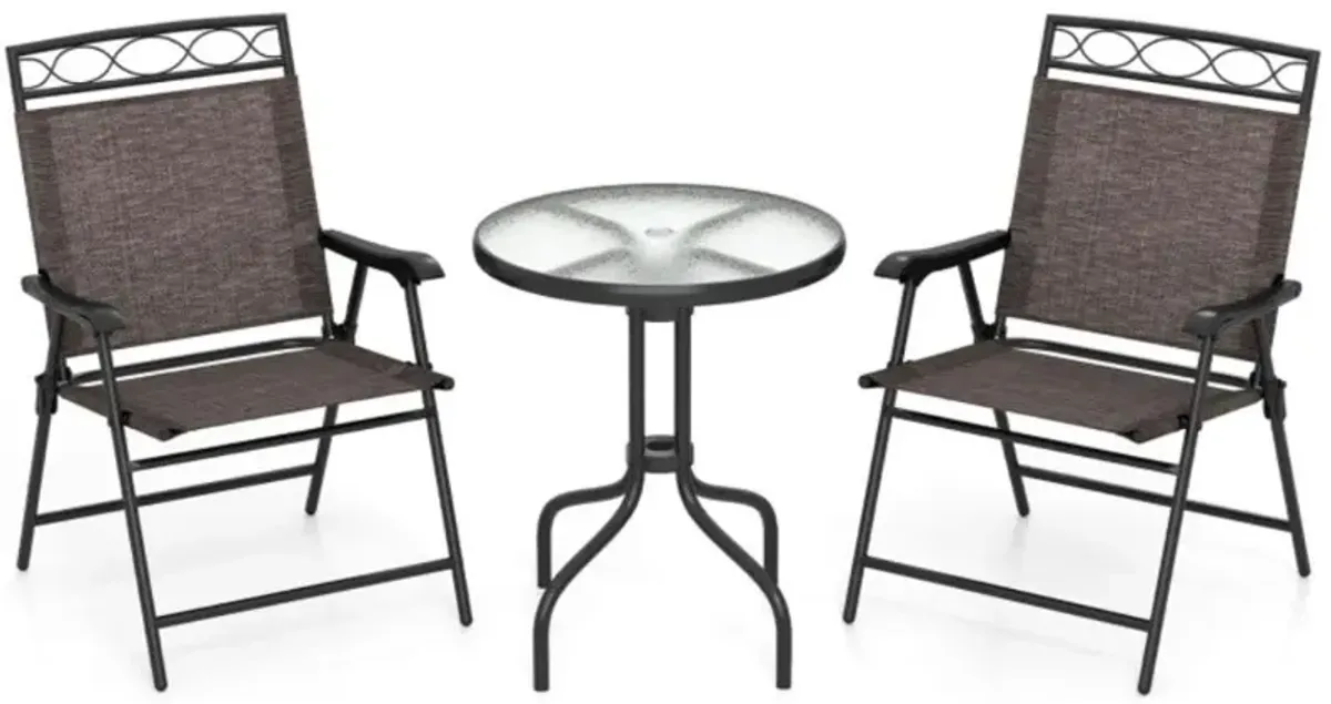 Hivvago 3 Pieces Outdoor Bistro Dining Furniture Set with Umbrella Hole