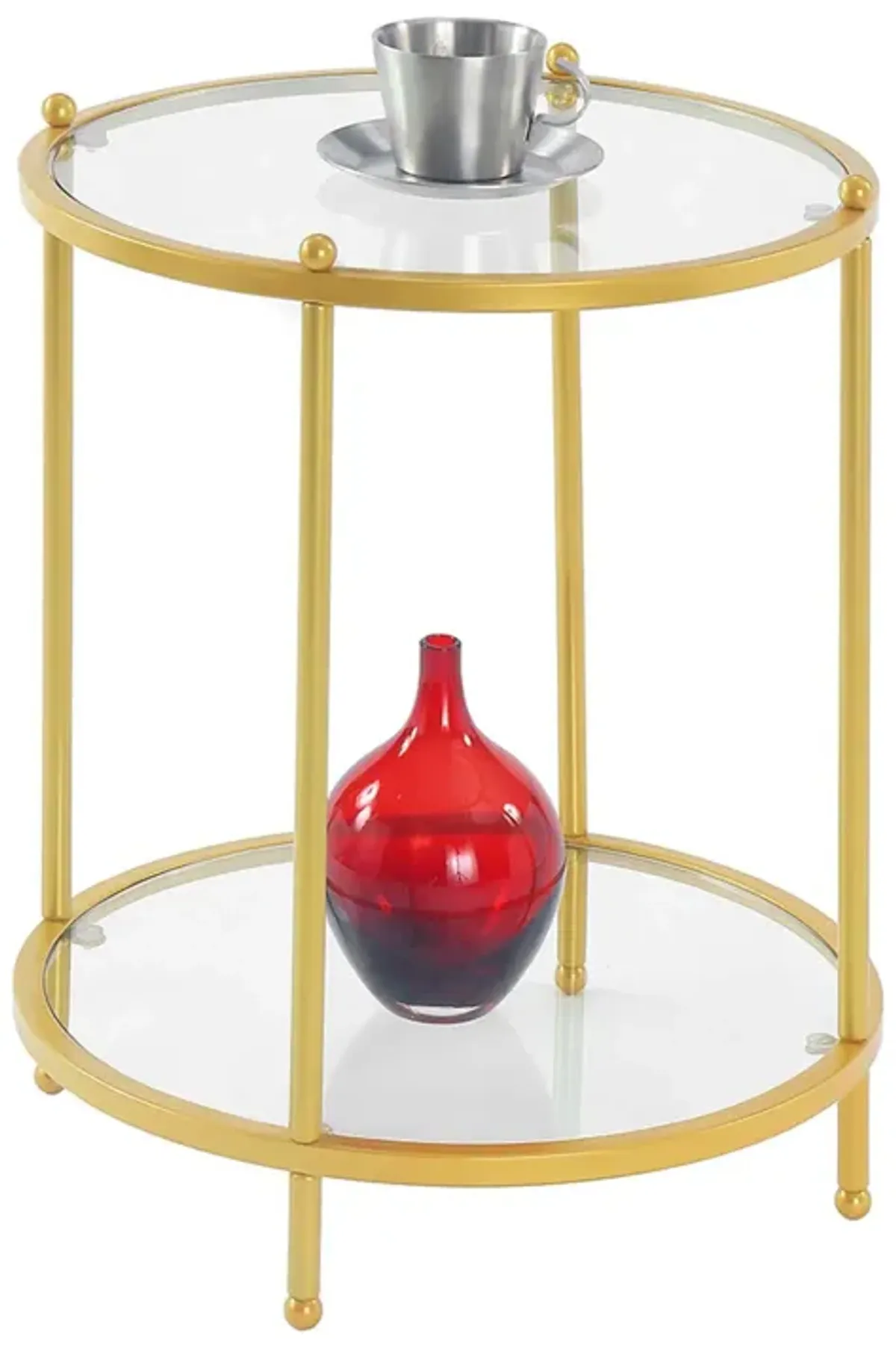 Convenience Concepts Royal Crest 2 Tier Round End Table, Clear Glass / Gold