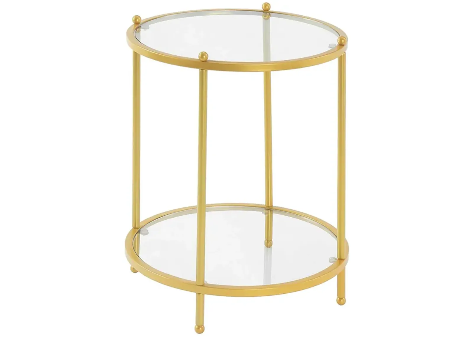 Convenience Concepts Royal Crest 2 Tier Round End Table, Clear Glass / Gold