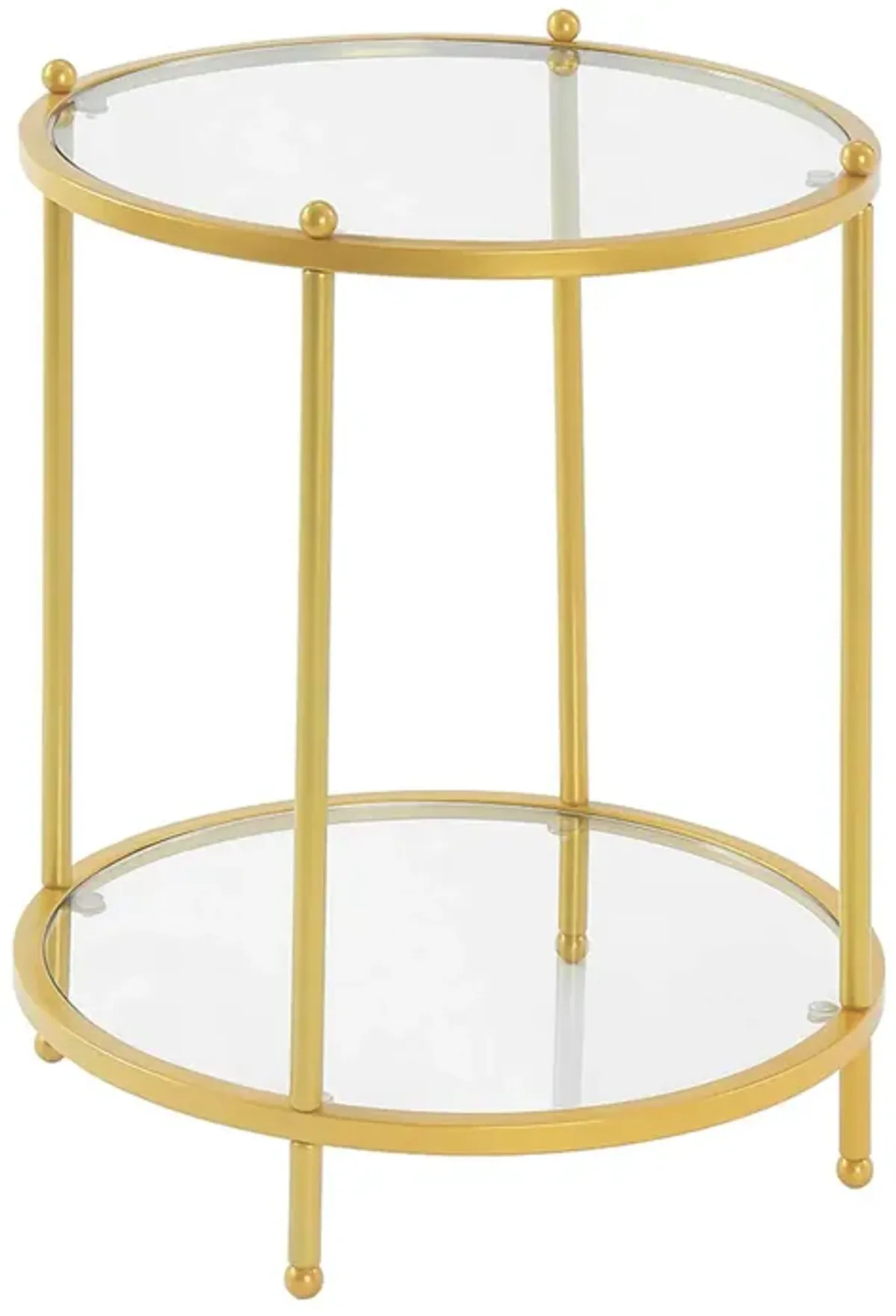 Convenience Concepts Royal Crest 2 Tier Round End Table, Clear Glass / Gold