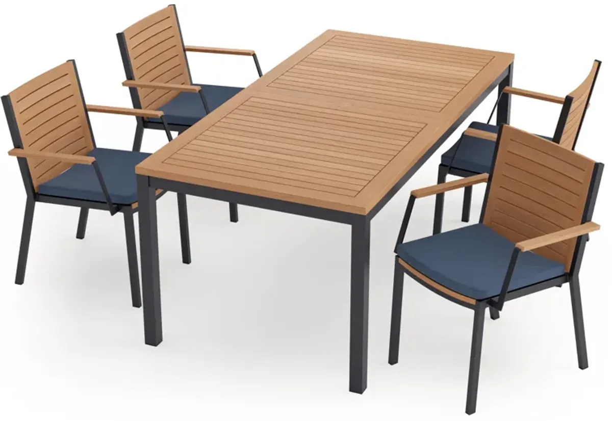 Monterey 4 Seater Dining Set with 72 in. Table - Aluminum and Teak