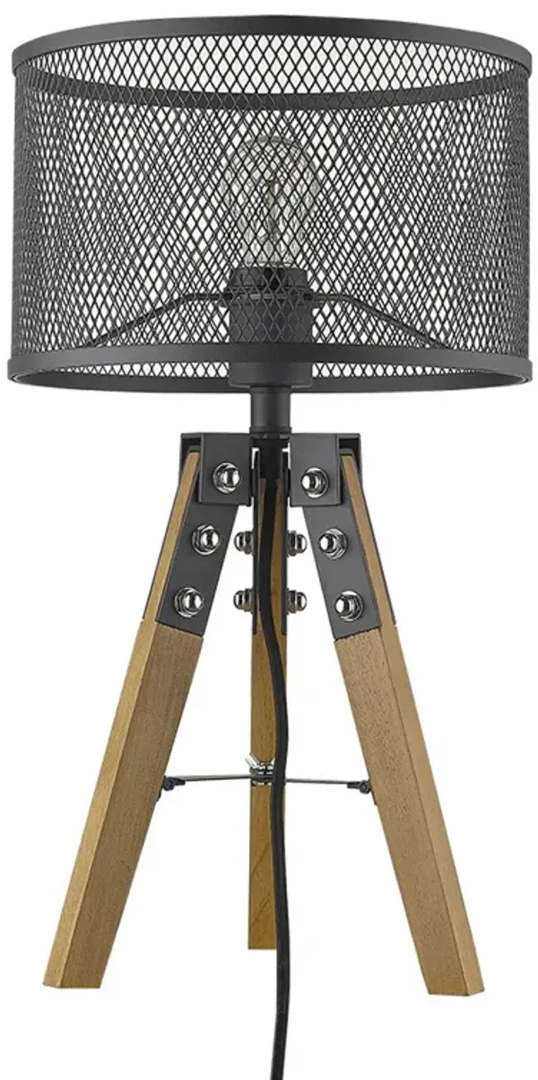 Hivvago 20" Brown Solid Wood Tripod Table Lamp With Black Drum Shade