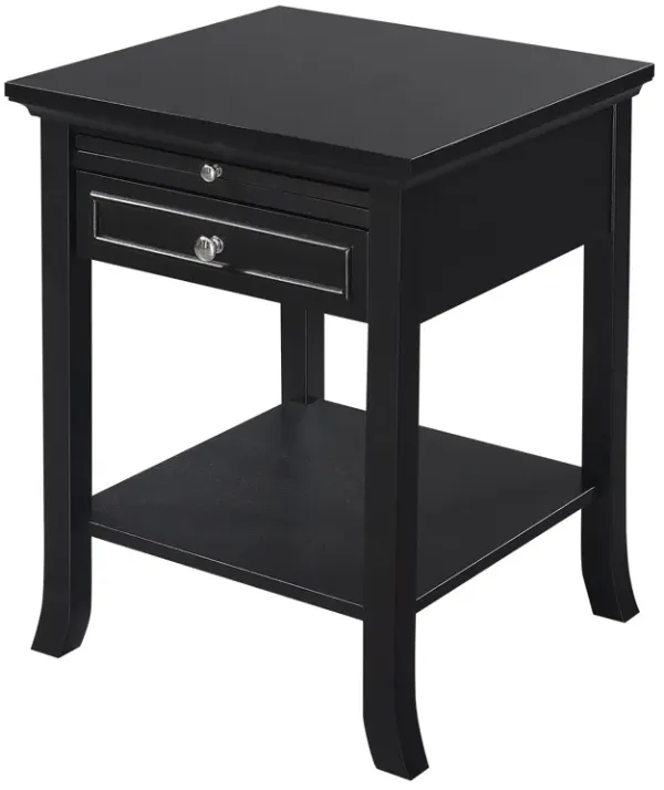 Convenience Concepts American Heritage Logan 1 Drawer End Table with Pull-Out Shelf, Black