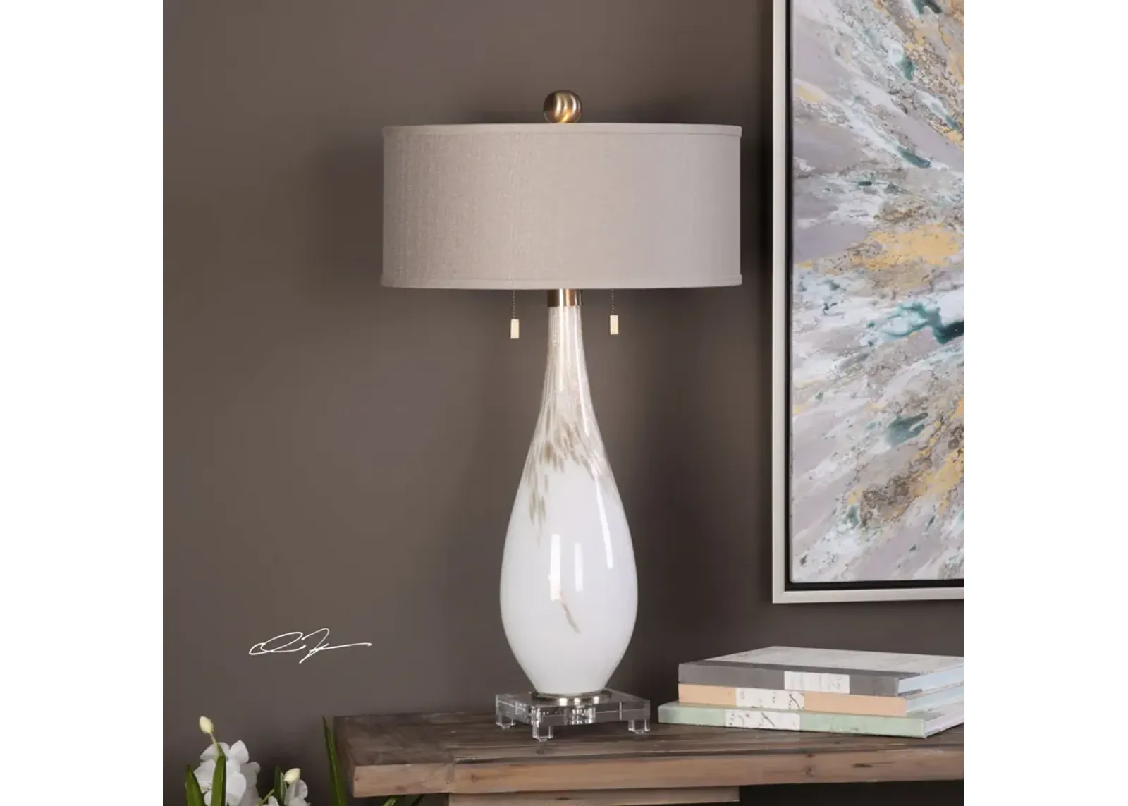 Uttermost Cardoni White Glass Table Lamp