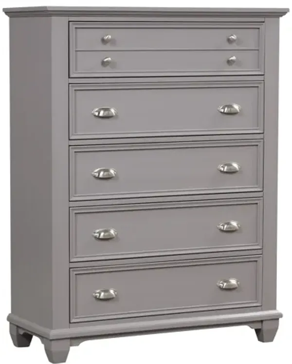 Limi Tall Dresser Chest, 5 Drawers, Light Gray Solid Acacia Wood - Benzara