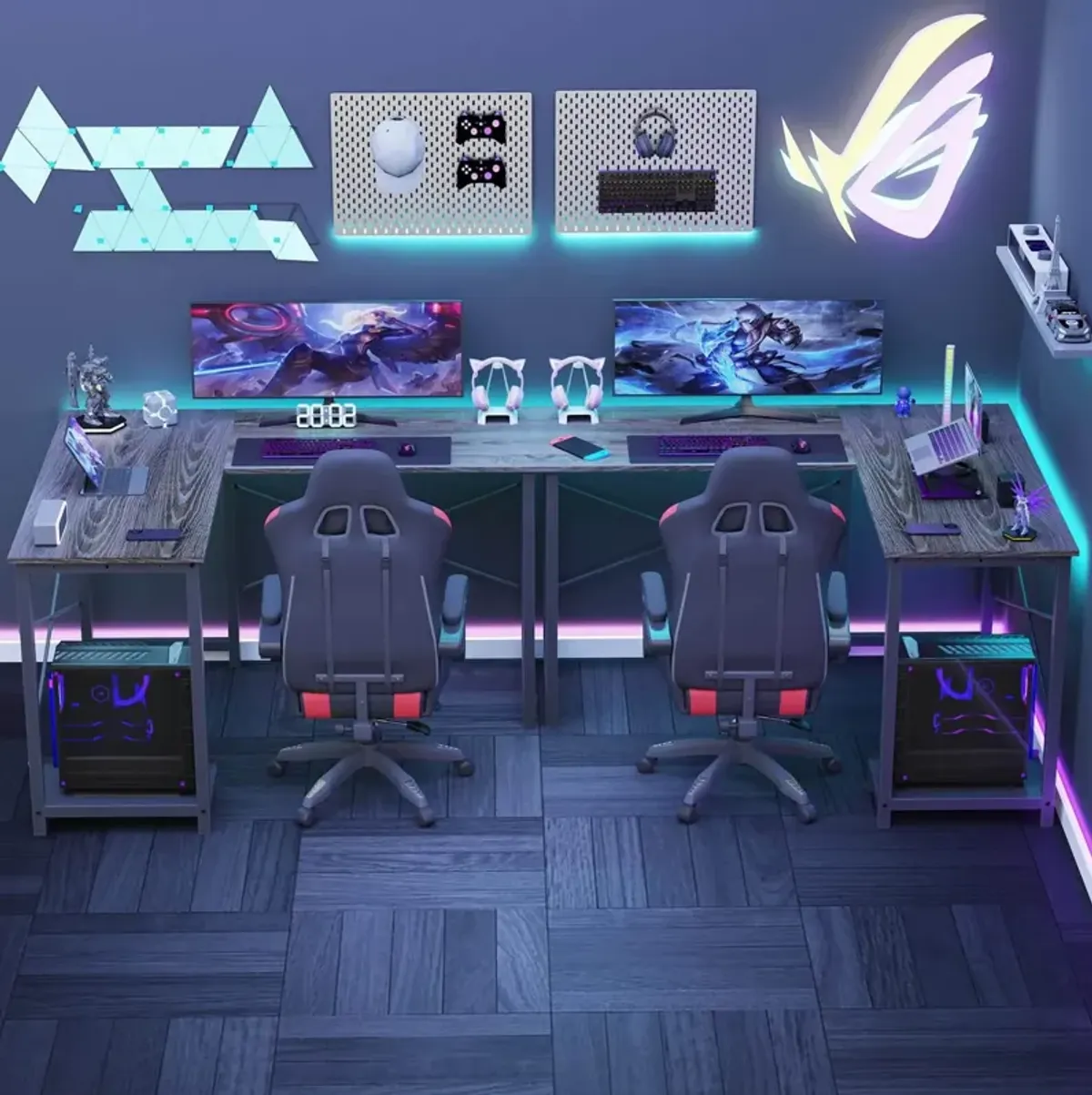 L Shaped Gaming Desk, Gray