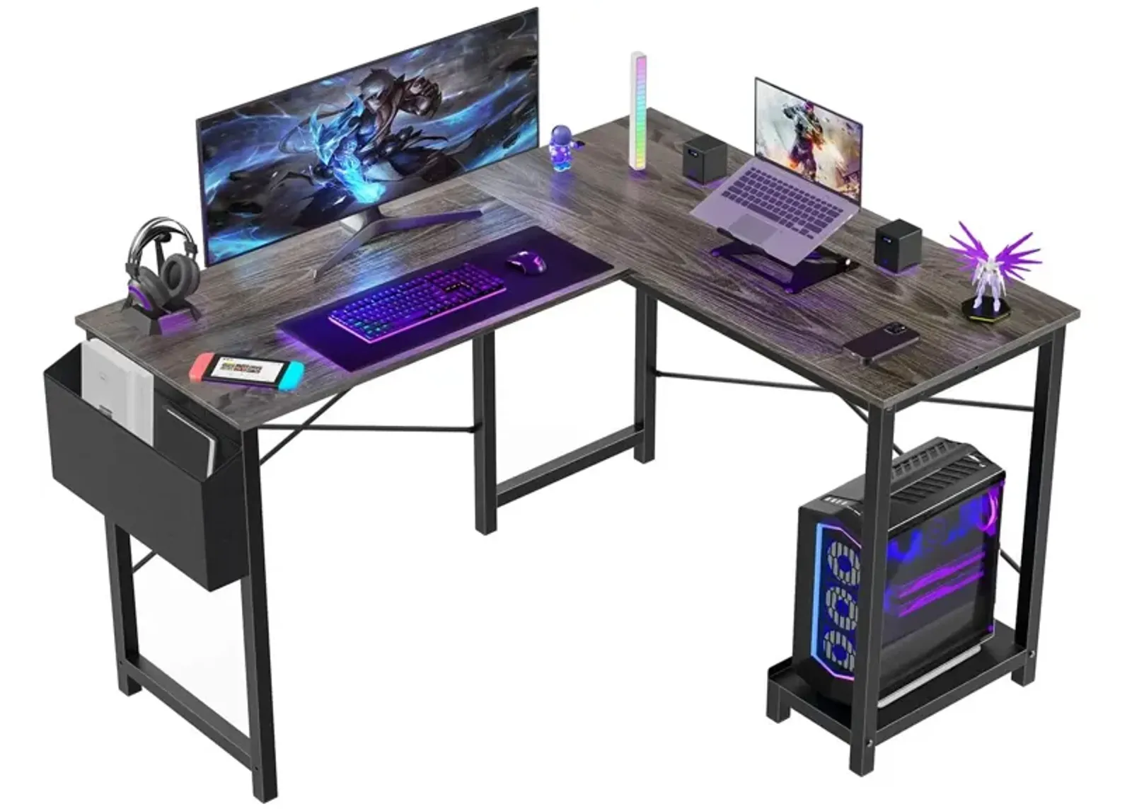 L Shaped Gaming Desk, Gray