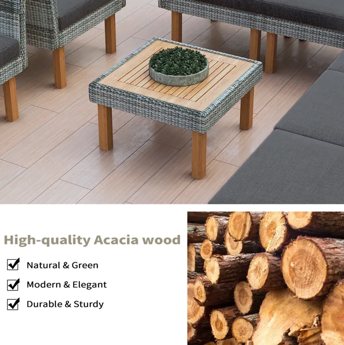 Merax 9-Piece Outdoor Patio Rattan Sofa Table Set