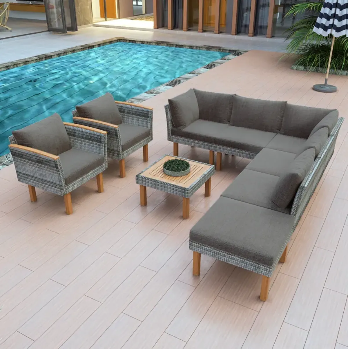 Merax 9-Piece Outdoor Patio Rattan Sofa Table Set