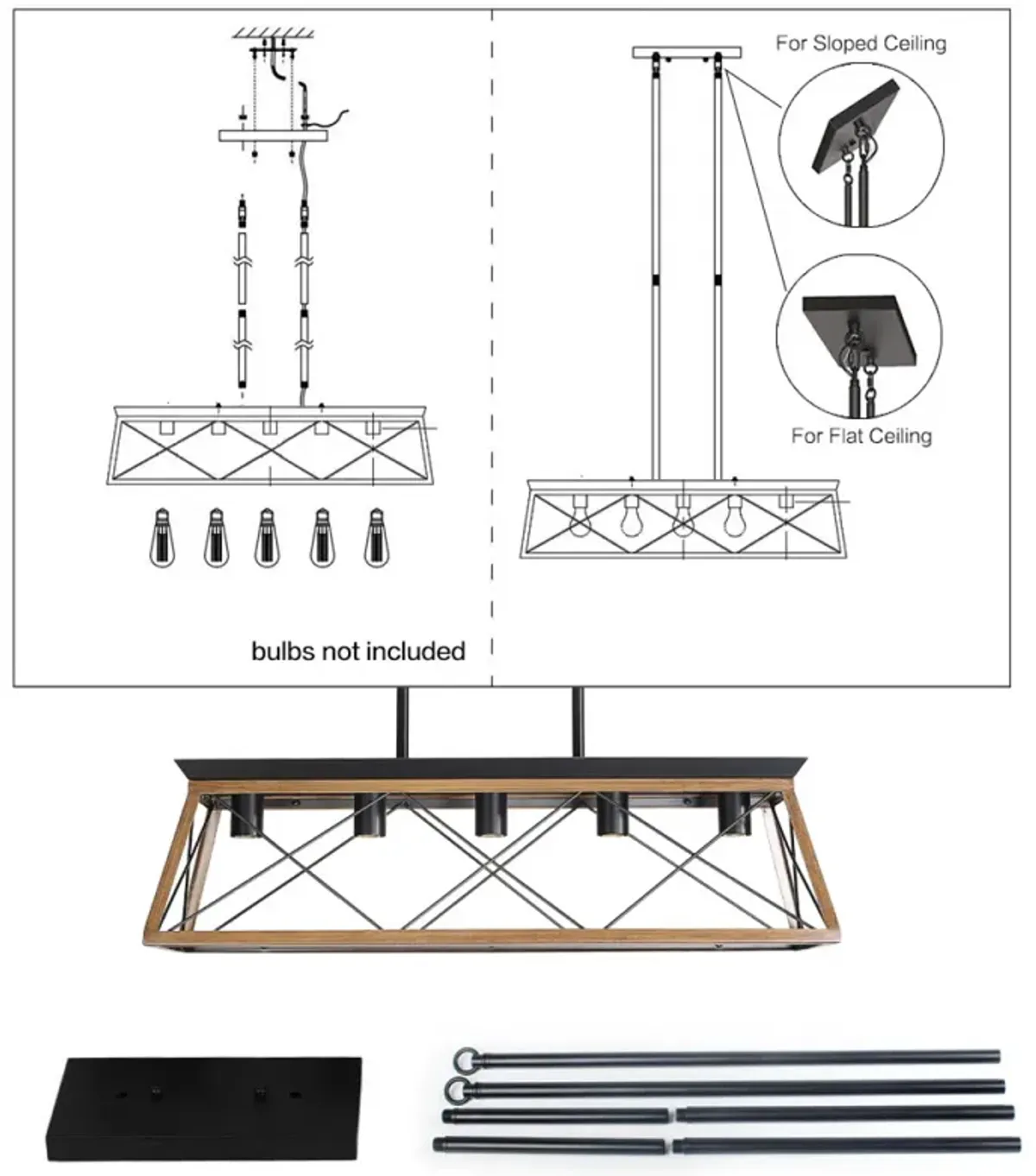 Farmhouse Chandeliers With 5 Bulbs For Dining Room