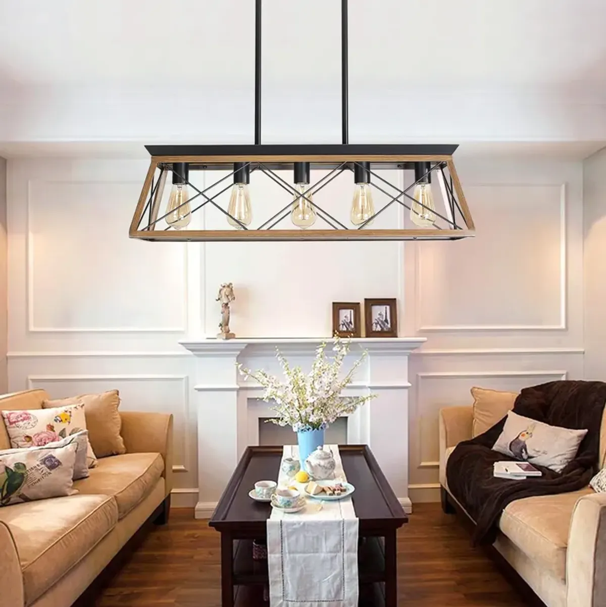 Farmhouse Chandeliers With 5 Bulbs For Dining Room