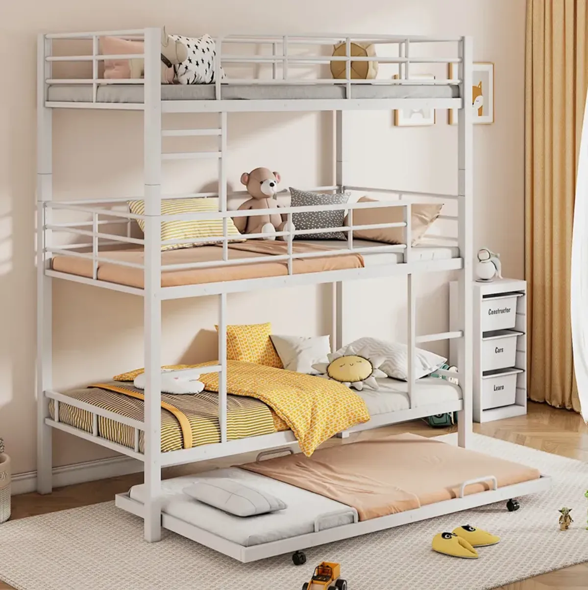 Merax Metal Triple Bunk Bed With Trundle