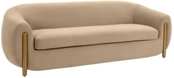 Starlight Canyon Home Brown Velvet 3 Seater Couch With Gold Legs And Wood Frame, Soft Upholstery