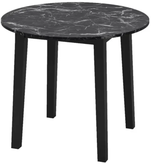 Hivvago 35 Inch Round Dining Table with Rubber Wood Legs and Marble-textured Veneer Tabletop