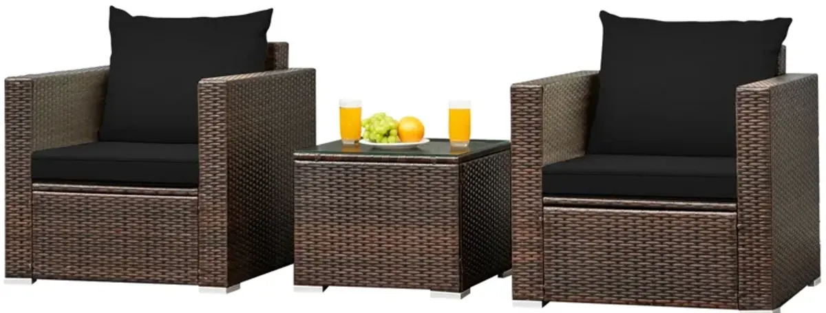 3 Pieces Patio Conversation Rattan Furniture Set with Cushion