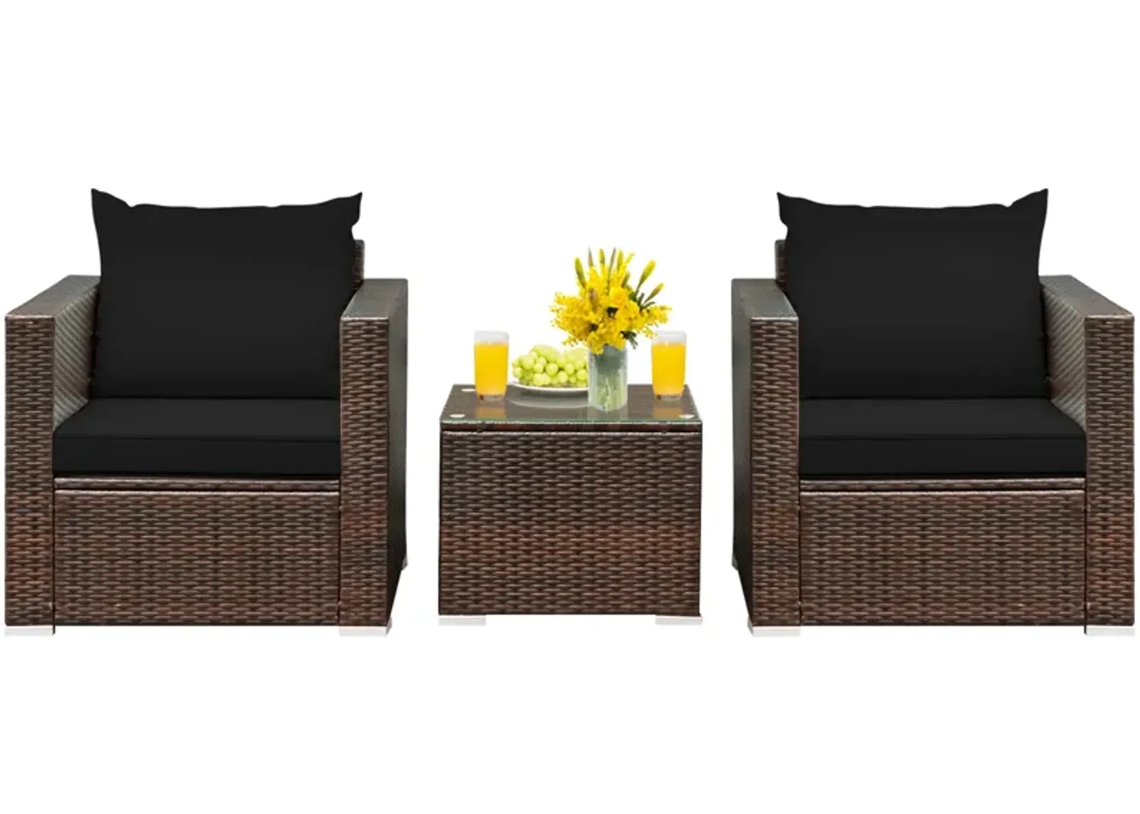 3 Pieces Patio Conversation Rattan Furniture Set with Cushion