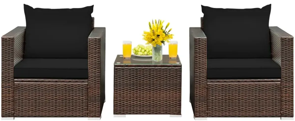 3 Pieces Patio Conversation Rattan Furniture Set with Cushion