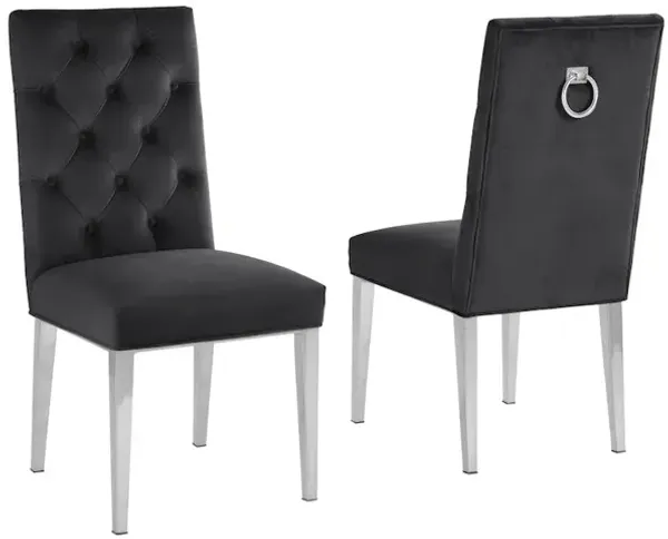 Best Quality Furniture Black Velvet Tufted Dining Side Chairs, Chrome - Set Of 2