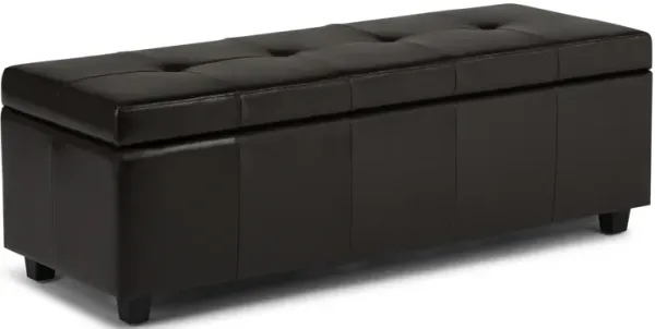 Castleford 48 inch Wide Contemporary Rectangle Storage Ottoman in Coffee Brown Vegan Faux Leather, Assembled