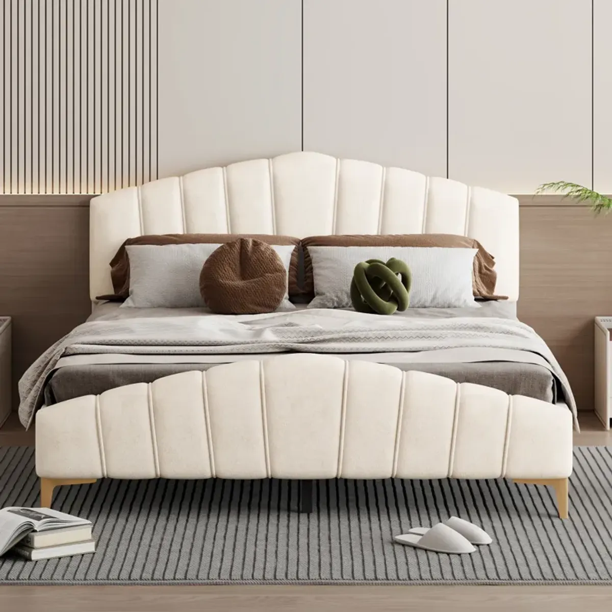 Merax Velvet Platform Bed with Metal Leg