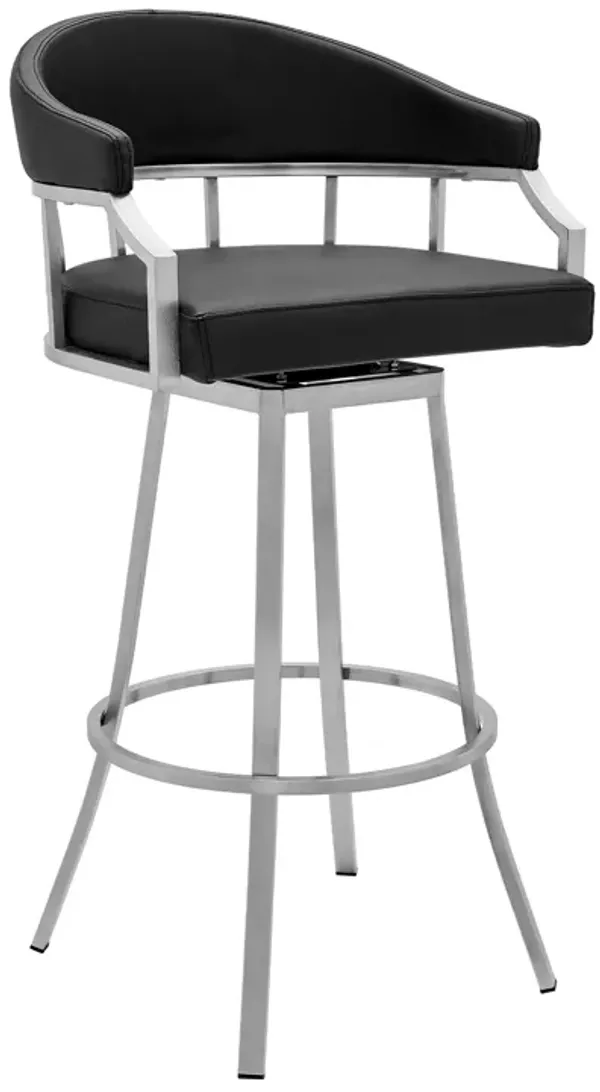 Hivvago 26 Inch Black And Silver Faux Leather And Iron Swivel Low Back Counter Height Bar Chair