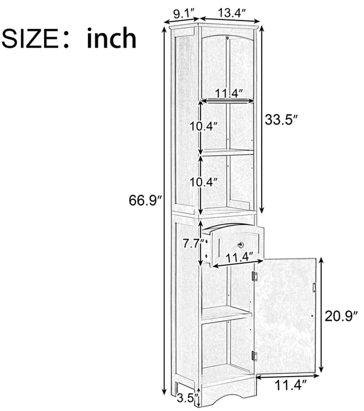 Gewnee Tall Bathroom Cabinet, Freestanding Storage Cabinet with Drawer, MDF Board, Adjustable Shelf