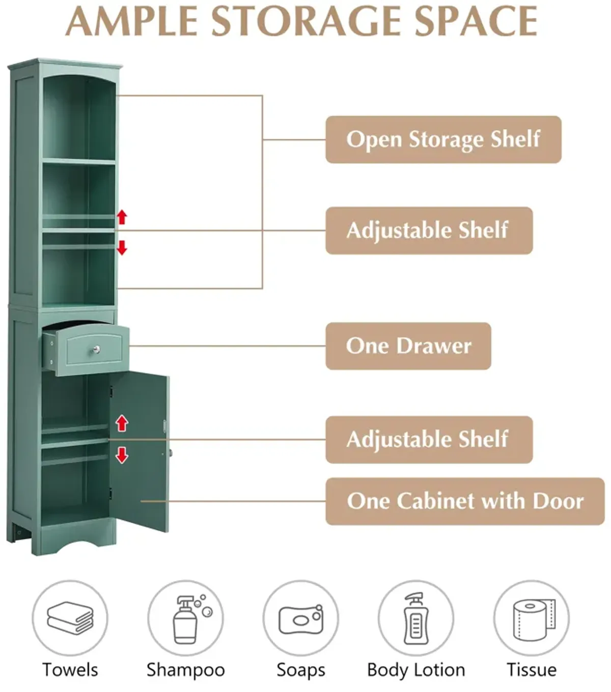 Gewnee Tall Bathroom Cabinet, Freestanding Storage Cabinet with Drawer, MDF Board, Adjustable Shelf