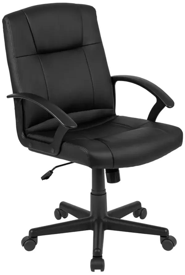 Coffman Flash Fundamentals Mid-Back Black LeatherSoft-Padded Task Office Chair with Arms
