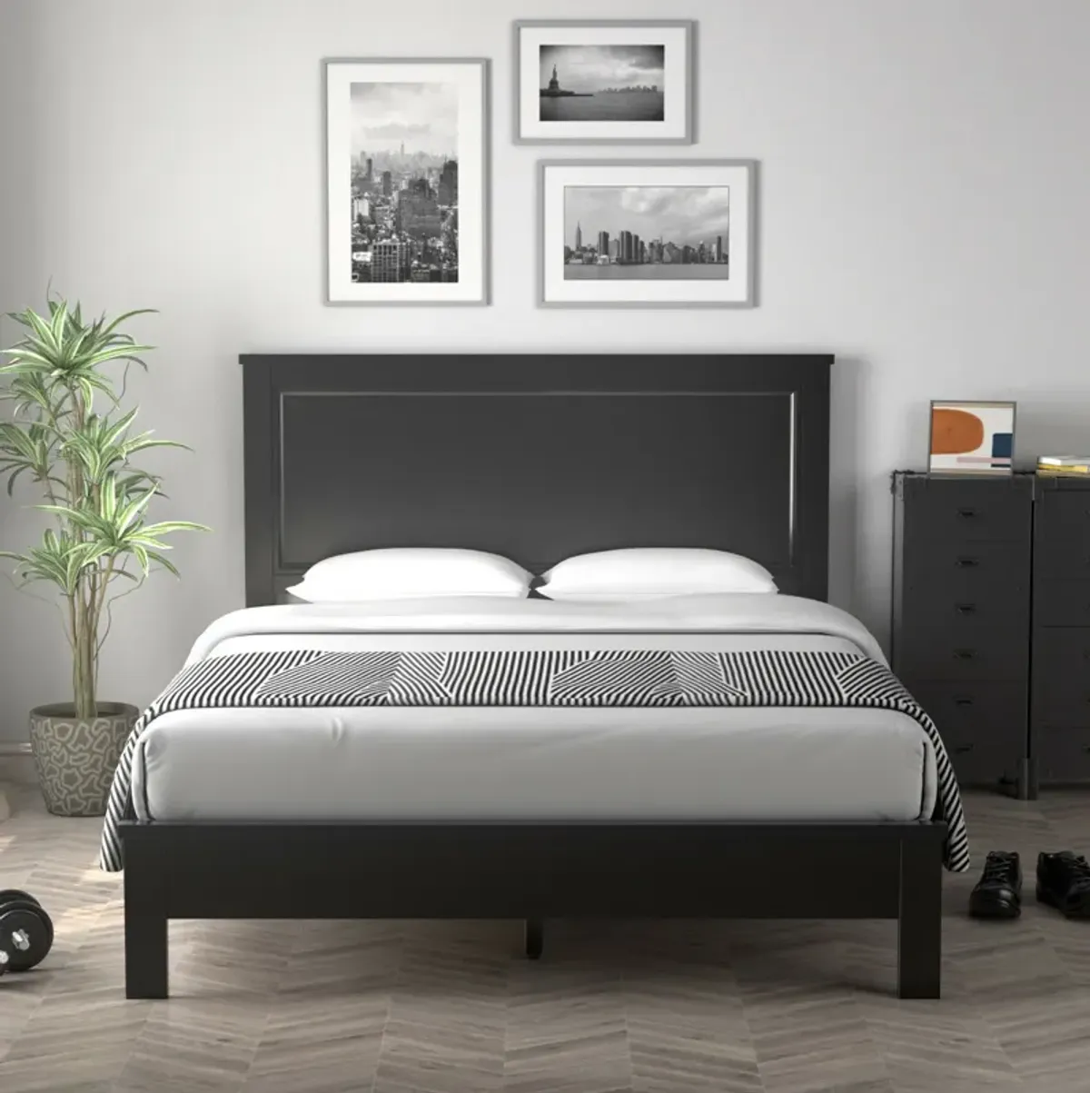 Full Size Platform Slat Bed Frame with High Headboard