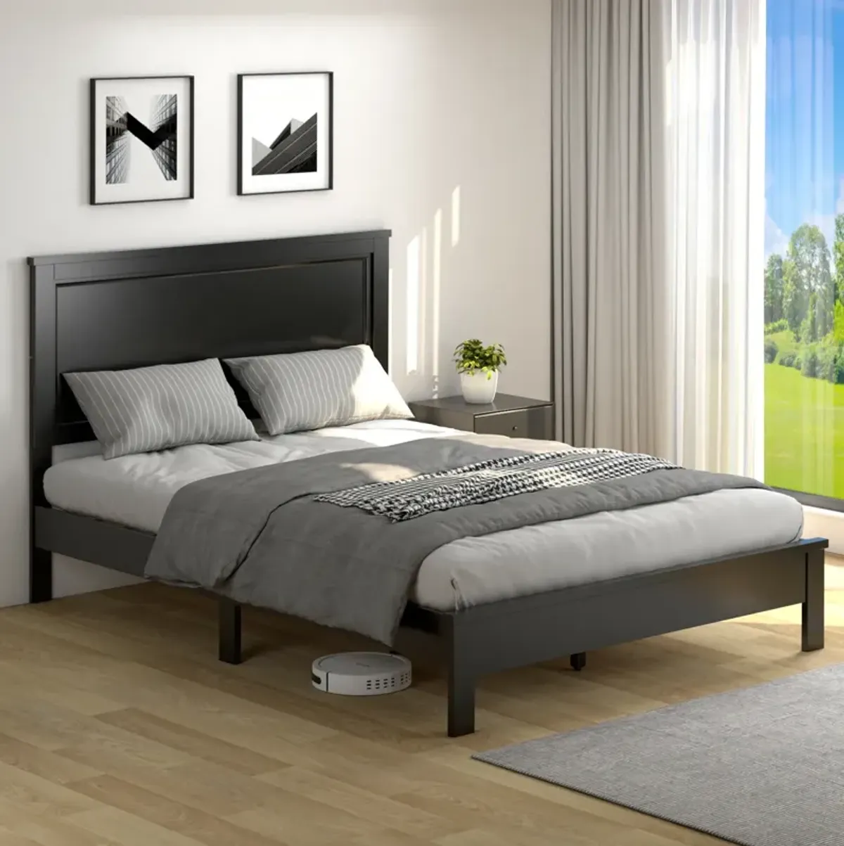 Full Size Platform Slat Bed Frame with High Headboard
