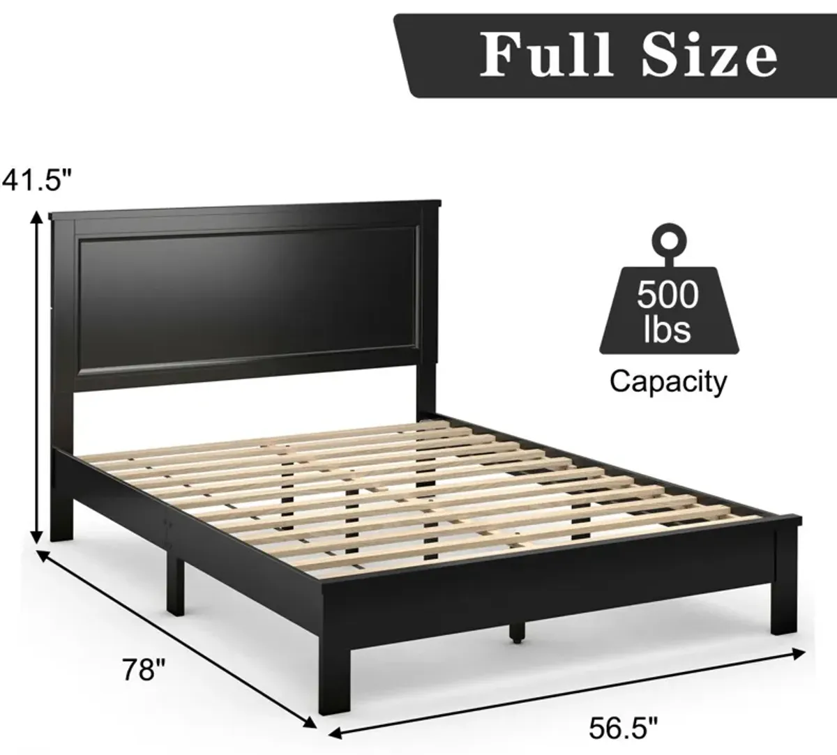 Full Size Platform Slat Bed Frame with High Headboard