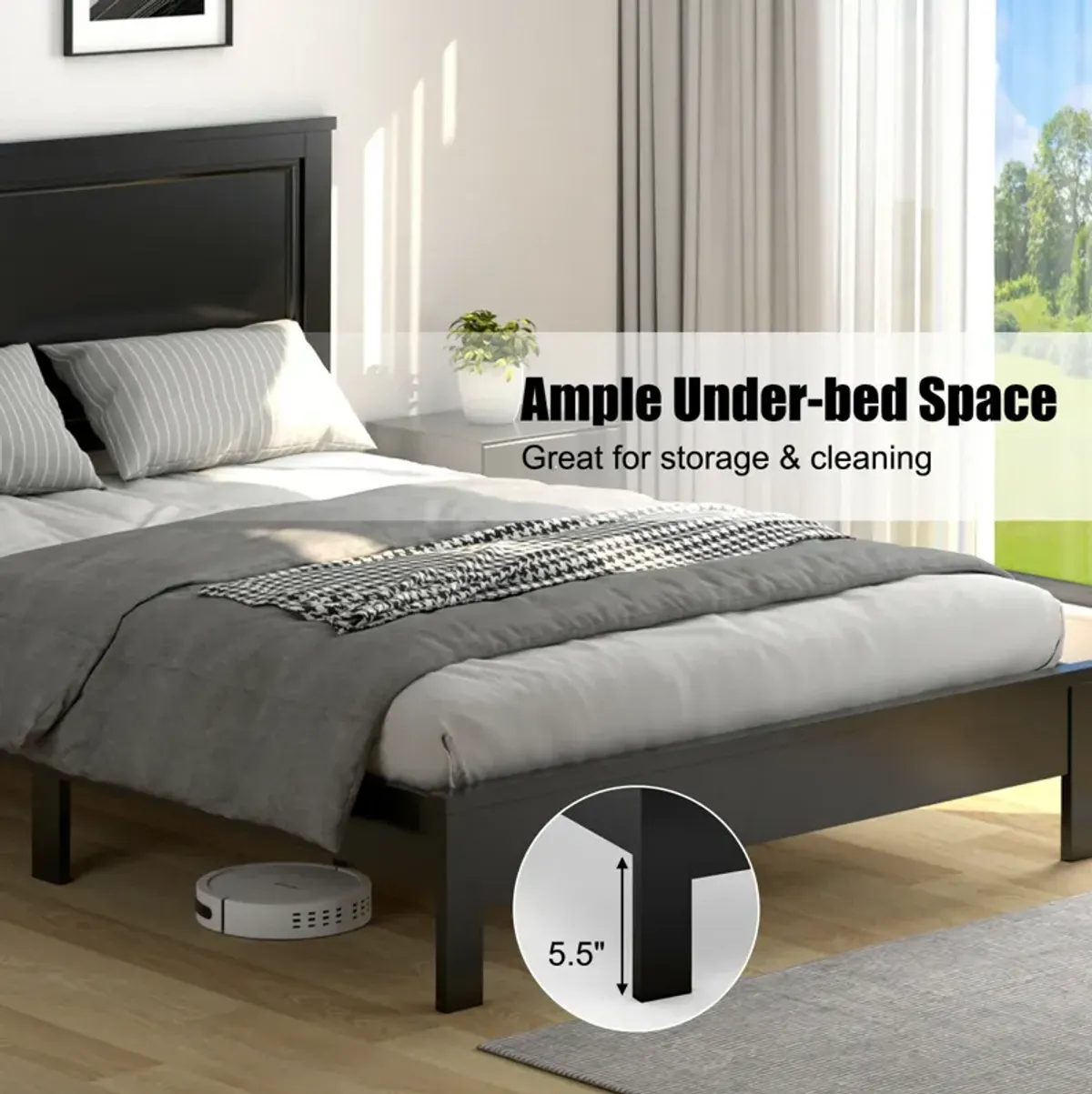 Full Size Platform Slat Bed Frame with High Headboard