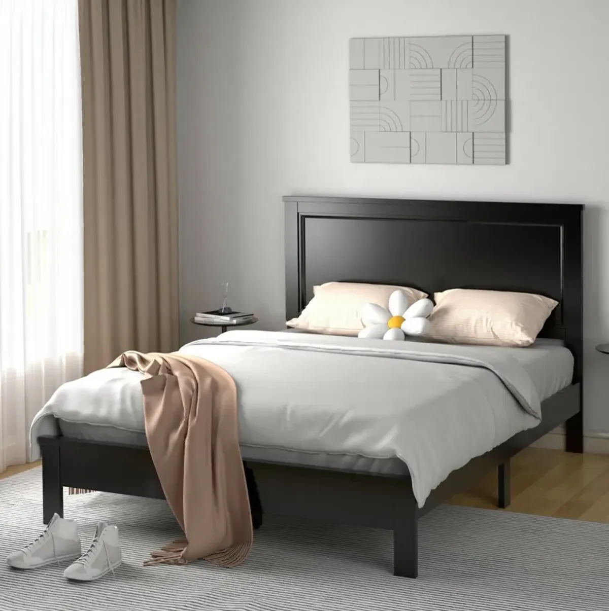 Full Size Platform Slat Bed Frame with High Headboard