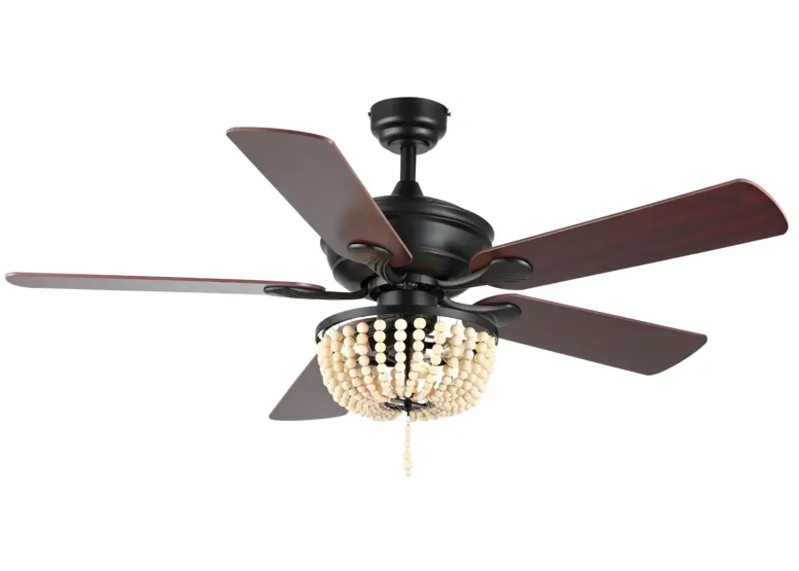 Erin Rustic Farmhouse Iron/Wood Bead Mobile Appremote Controlled LED Ceiling Fan