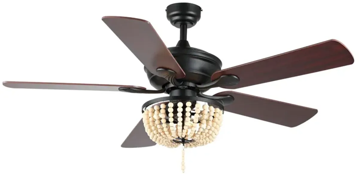 Erin Rustic Farmhouse Iron/Wood Bead Mobile Appremote Controlled LED Ceiling Fan