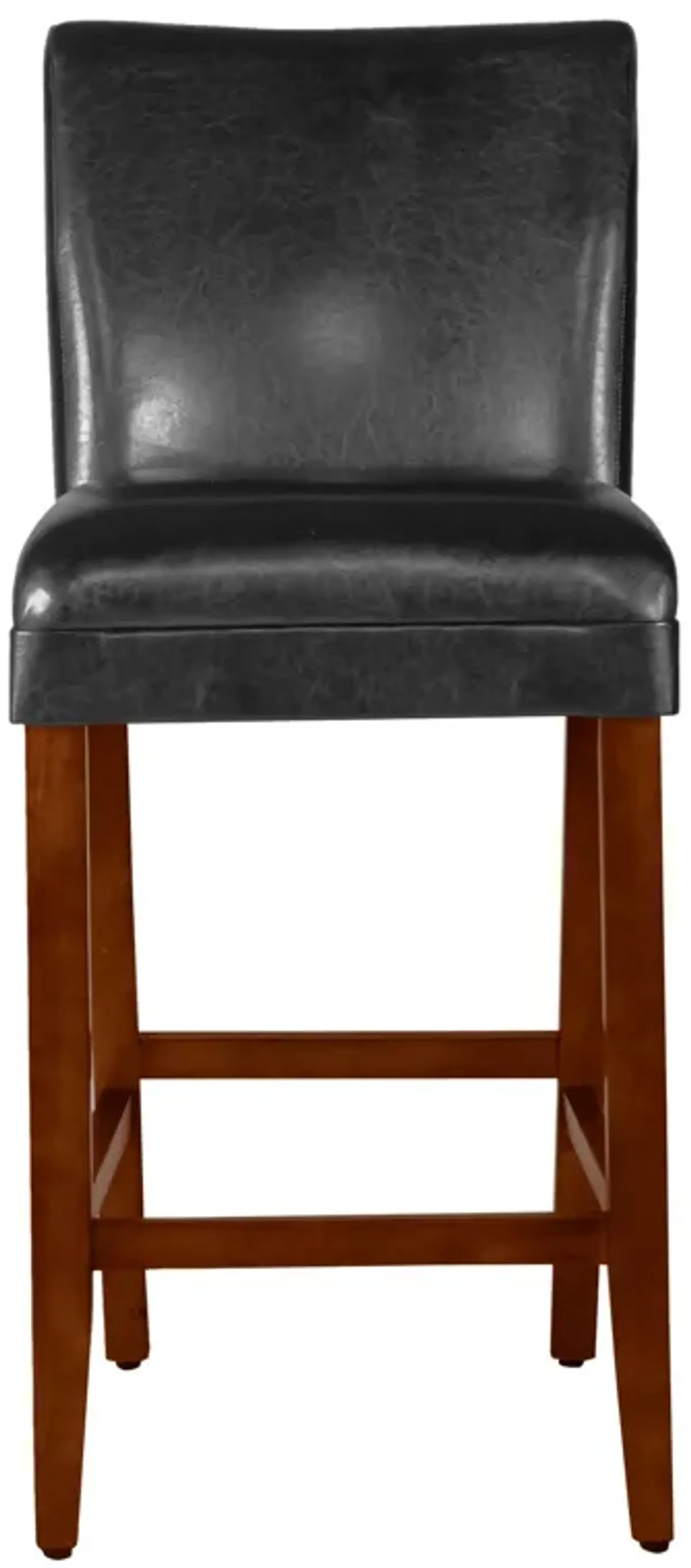 Wooden 29 Inch Bar Stool with Faux Leather Padded Seat and Tapered Feet, Black and Brown - Benzara